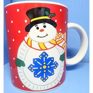 Christmas Winter Snowman Mug 3 3/4" Stoneware Cup Perfect For Cocoa or Coffee